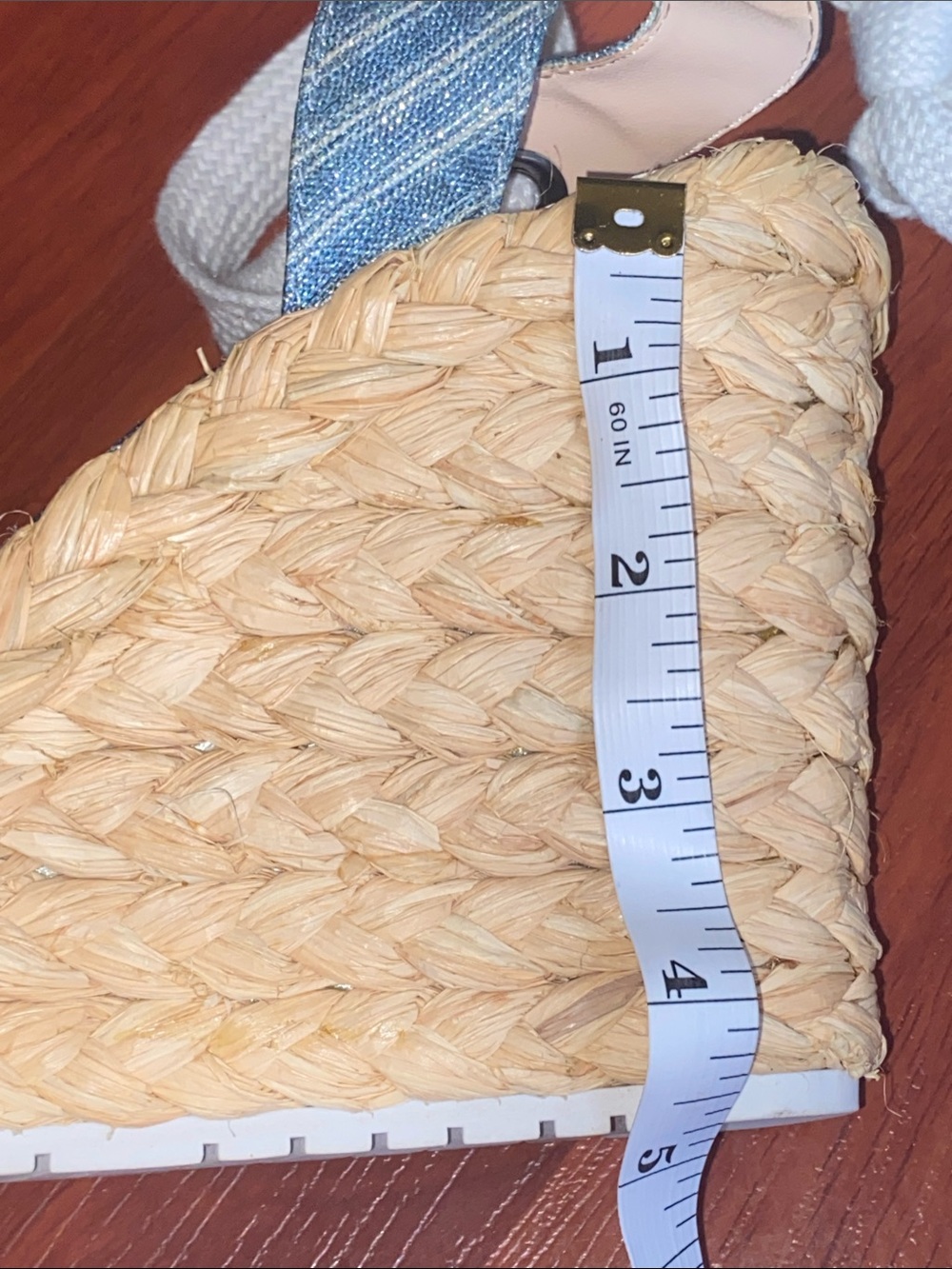 Zara Blue Striped Espadrille Wedge Sandals with Cream Ankle Ties Size 9 - Picture 7 of 8
